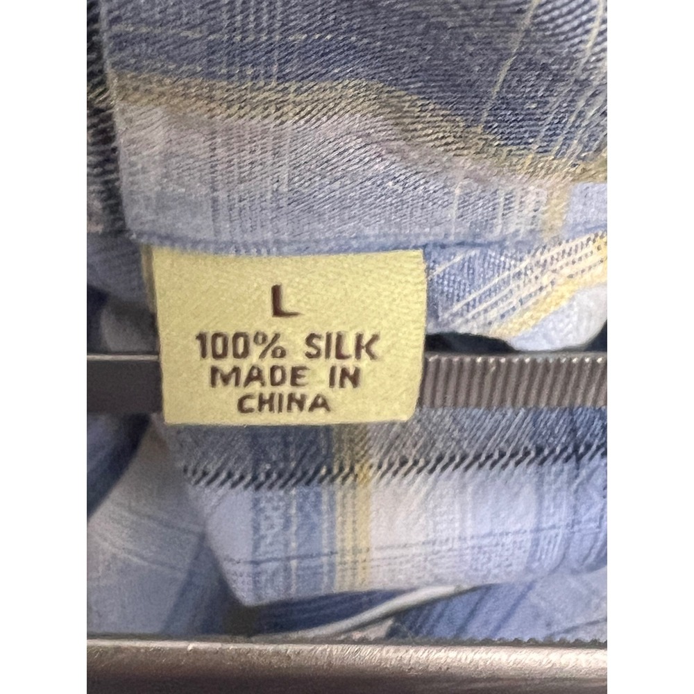 Tommy Bahama Silk Plaid Button Down Shirt Mens Large Blue Yellow Excellent - Picture 5 of 8